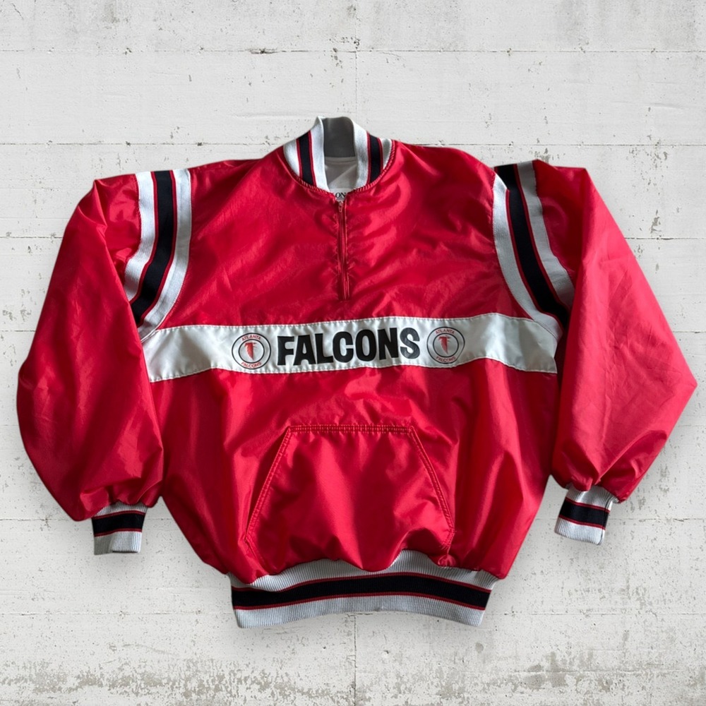 Vtg Atlanta Falcons NFL 1/4 Zip Pullover Windbreaker Jacket USA Size XXL Long